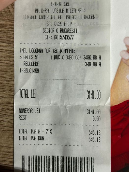 Inel logodnă aur alb 18K cu diamante – NOU- marimea 51