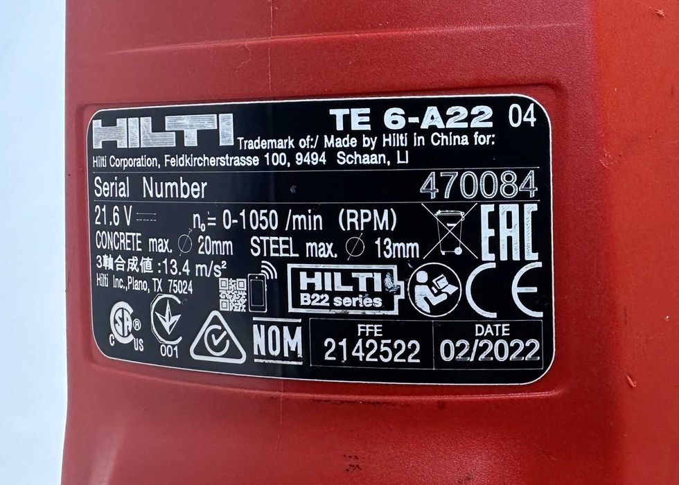 Hilti TE 6-A22 AVR - Акумулаторен безчетков перфоратор 22V 4.0Ah 2022г
