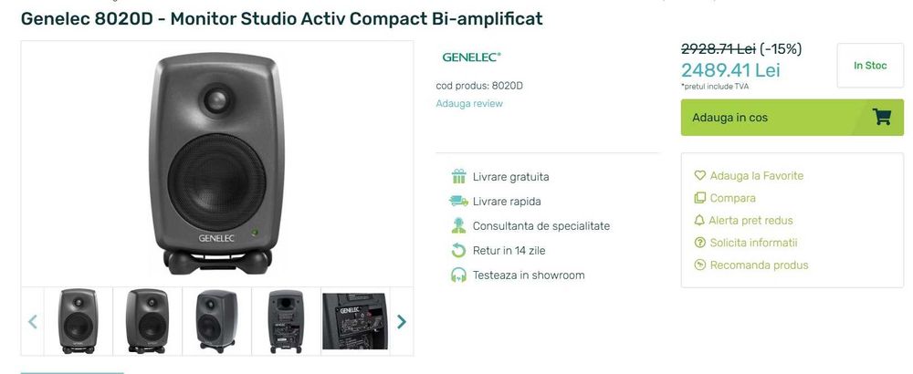 Genelec 8020D - Monitor Studio Activ Compact Bi-amplificat