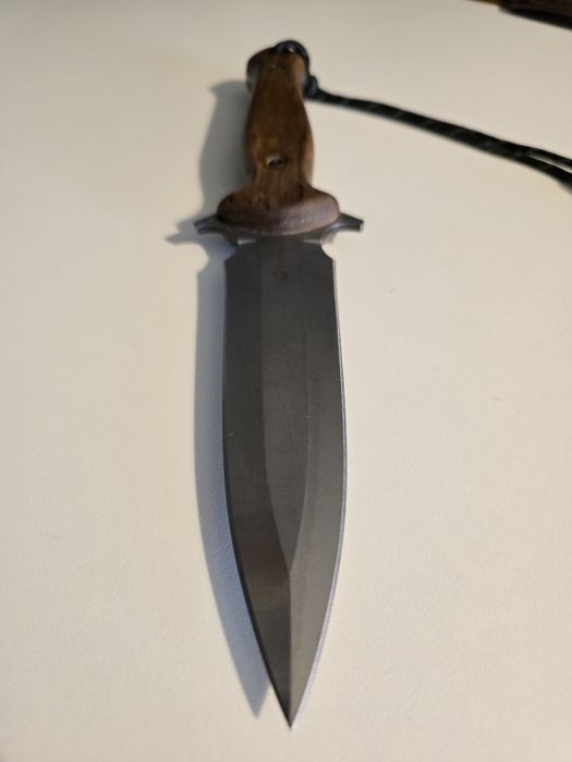 Cutit Tactic TLK2, Tais dublu, Teaca Piele, Maner Lemn, 28 cm