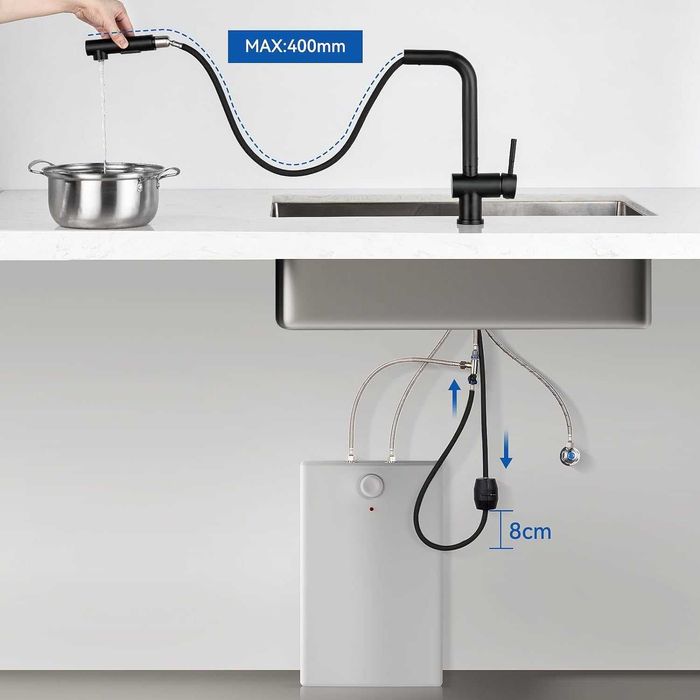 REDUS de la 425 RON, NOU* Baterie chiuveta cu Dus retractabil ,cu autopresiune (pt Presiune Mica), cartus ceramic ,BLACK