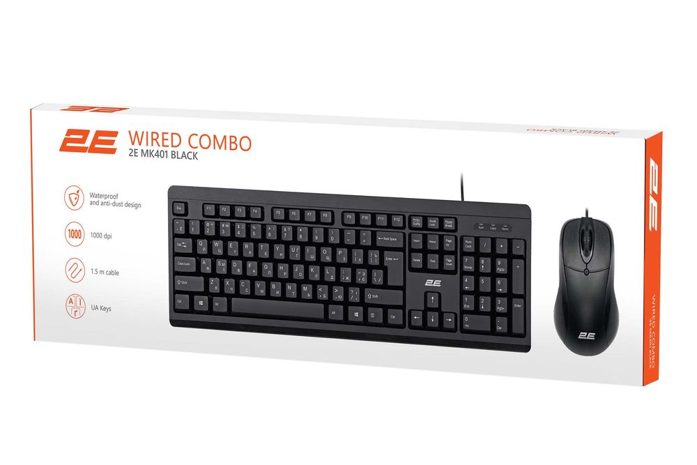 Проводной набор клавиатуры и мыши 2E MK401 USB Black