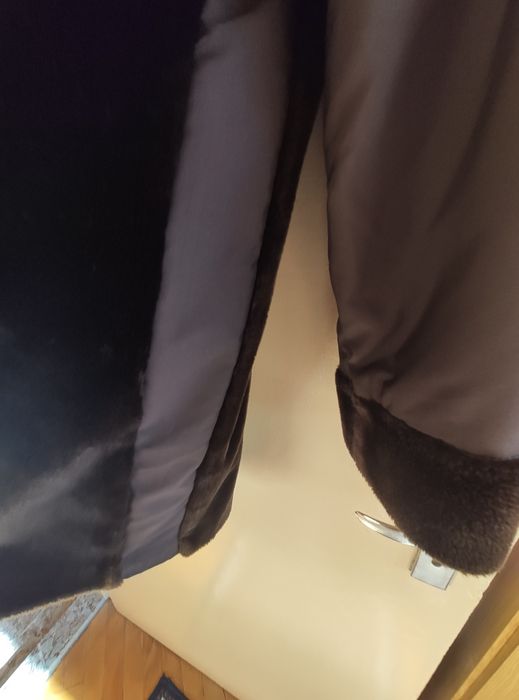 Зимно топло палто в съчетание на еко кожа и плат размер XL