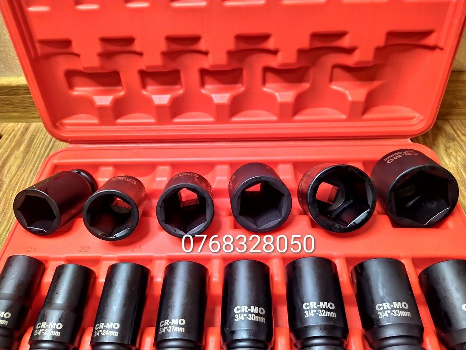 Set tubulare impact 3/4″ – 16 piese + cutie robustă