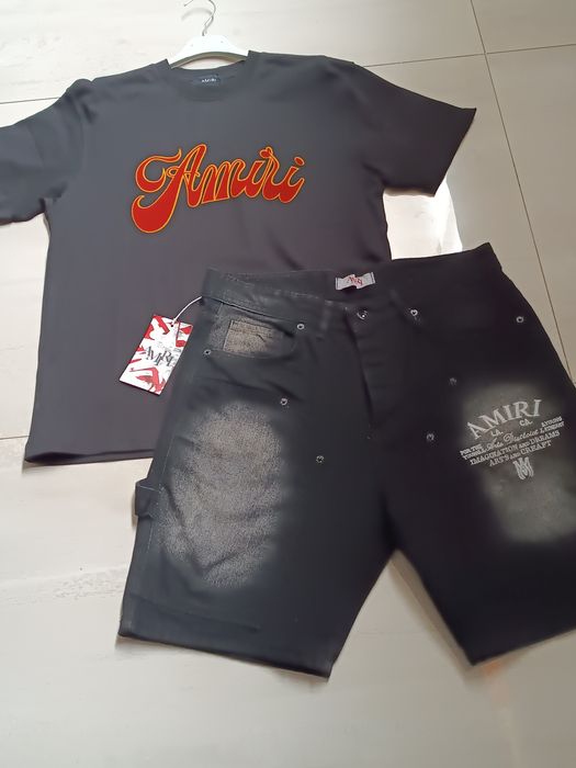 Compleu bărbați tricou și pantaloni scurți de blugi Amiri