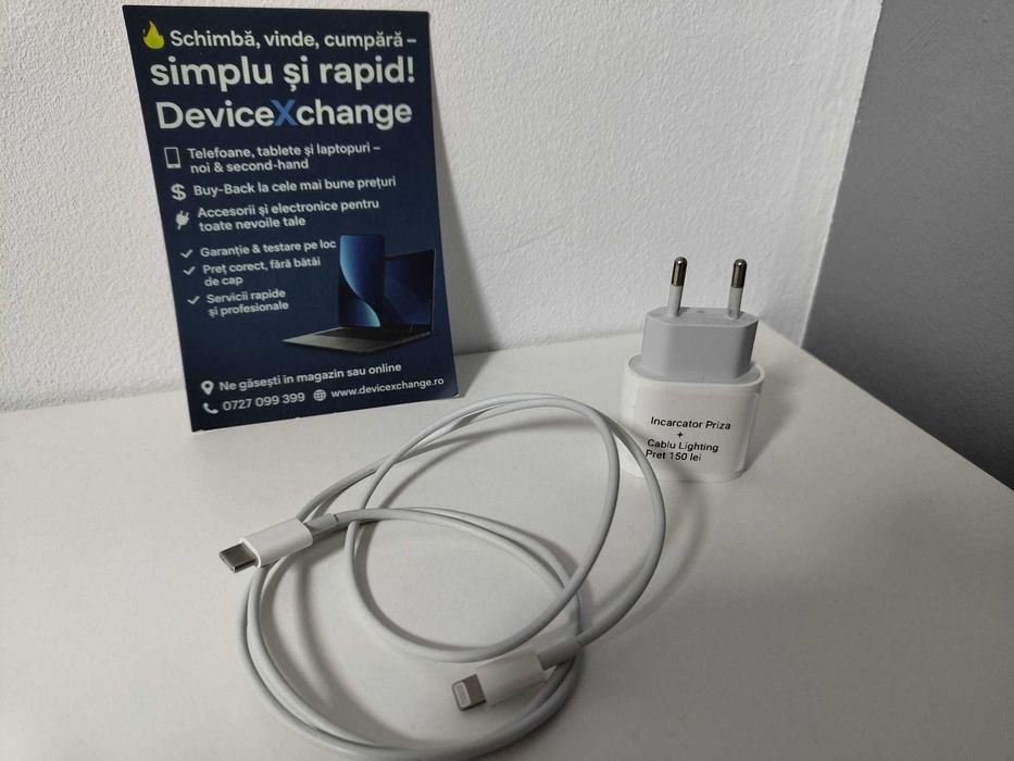 Incarcator Retea original Apple 20W USB C + Cablu Lighting