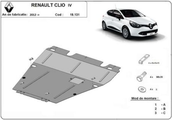 Scut motor metalic pentru Renault Clio 1998-prezent - otel 2mm
