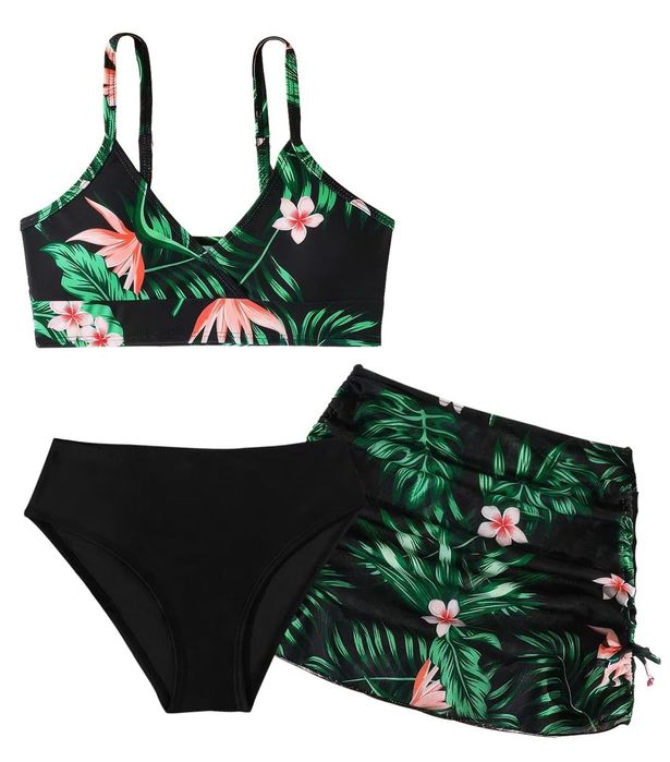 Set bikini adolescentă căptușit cu fustă 3 piese – Imprimat 160
