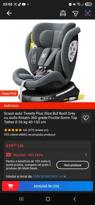 Scaun auto 360° cu sistem isofix