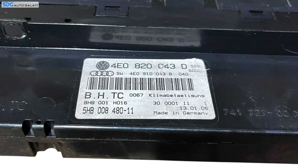 Panou Modul Unitate Comanda AC Aer Conditionat Clima Dublu Climatronic Dual Zone Spate cu Incalzire Scaun Scaune Audi A8 D3 2002 - 2008 Cod 4E0919158A [LC0714]