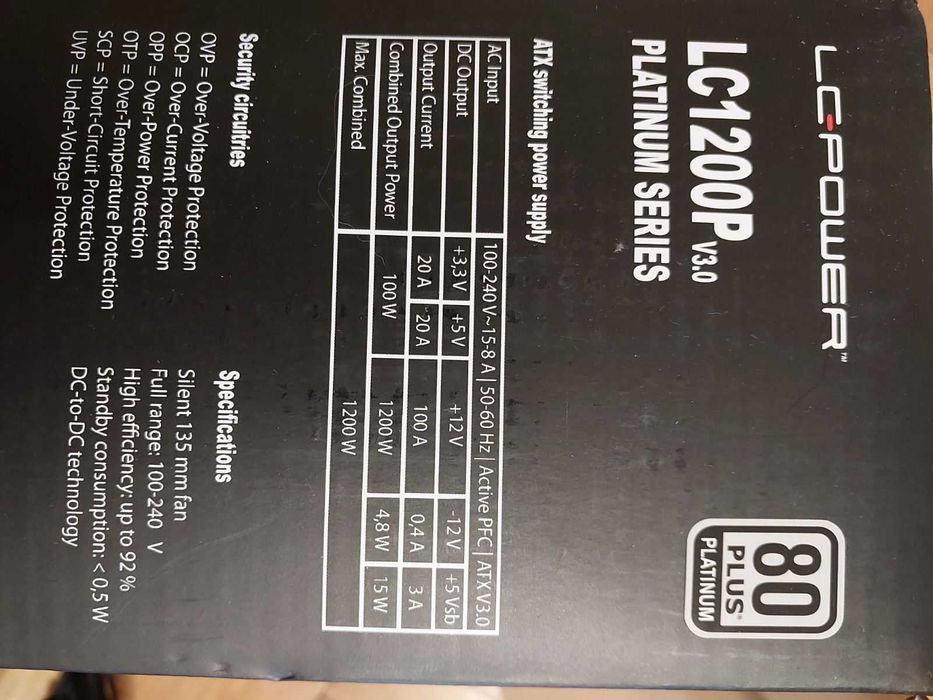 LC Power 1200W 80+Platinum LC1200P V3.0 , Pci-e 5.0 support