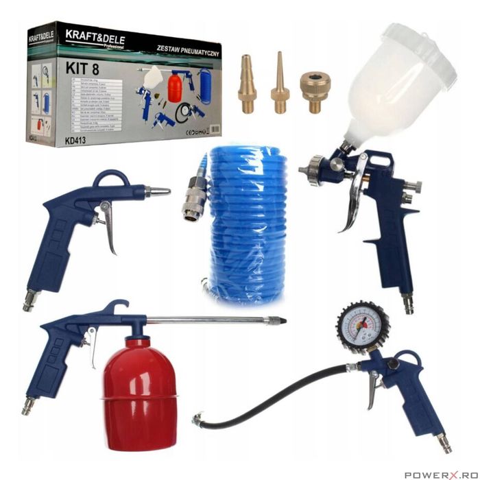 Kit accesorii compresor 8 piese, pistol pneumatic vopsit, suflat,