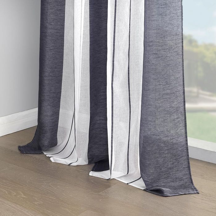 Perdele Topfinel Alb Gri cu Dungi 140x240 cm Set 2 Bucăți Semi-Transparente