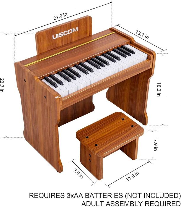 Mini pian electronic digital din lemn 37 clape pt copii 3-7 ani, Scaun