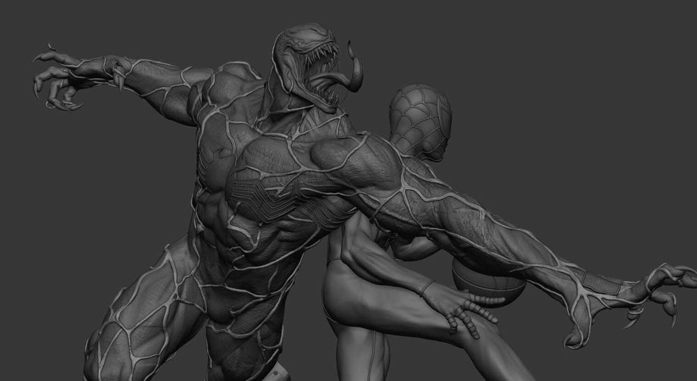 Figurina 3D din Rășină - Spiderman vs Venom - Detalii Uluitoare