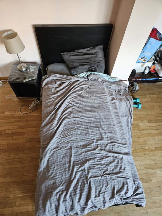 IKEA MALM легло с дървена основа LERÖY и етаржерка KALLAX