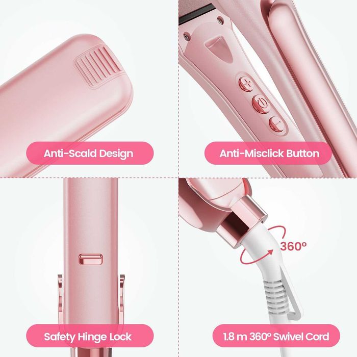 Dekuri Професионална преса за коса, 42 мм, 120°C-230°C, розова