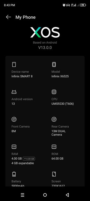 Infinix smart 8, model X6525