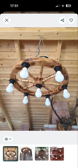Candelabru  rustic din lemn lustra roată car