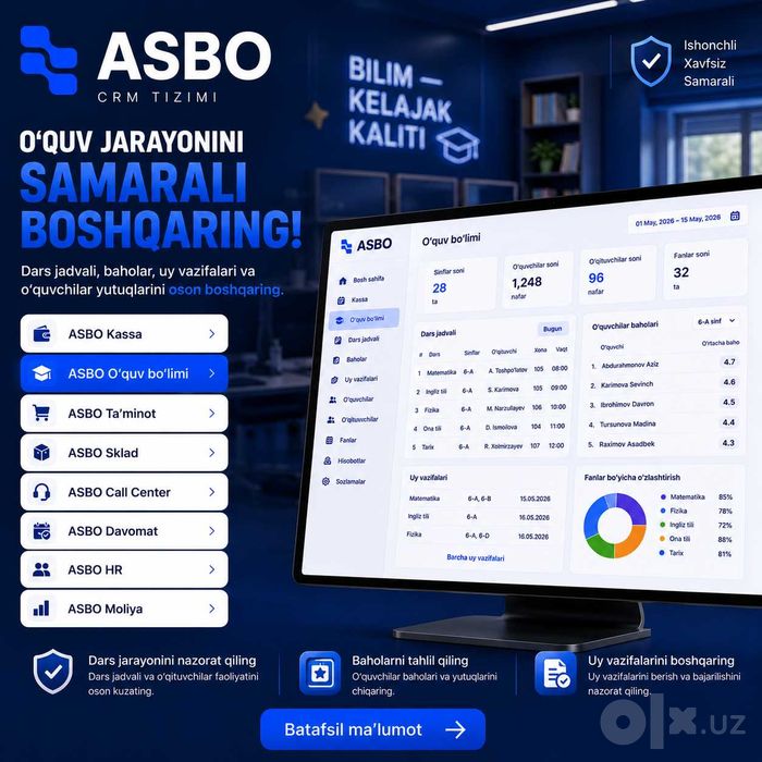Xususiy Maktab CRM Dasturi | Maktab Boshqaruv Tizimi