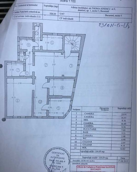 Cotroceni spatiu comercial / apartament 5 camere, 106mp, 2 bai, centrala, fara Risc, fara legea 112, Loc Parcare, demisol inalt