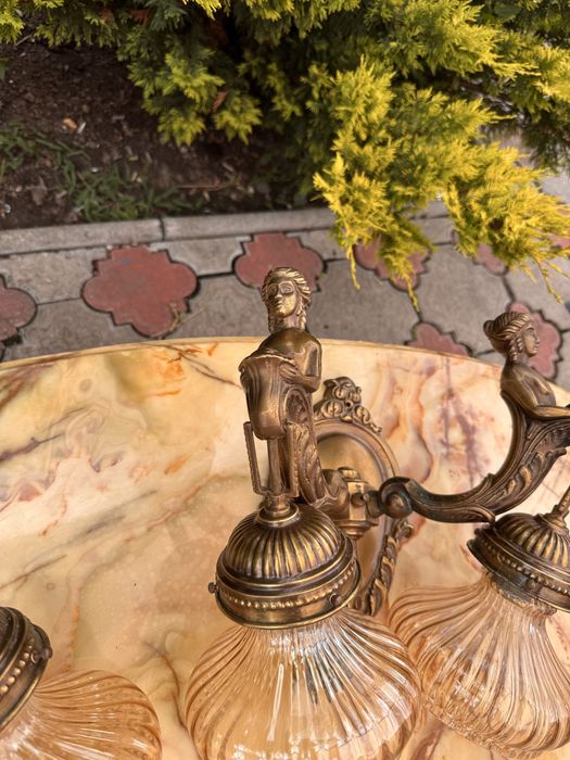 Doua aplice deosebite din bronz masiv cu abajur din sticla