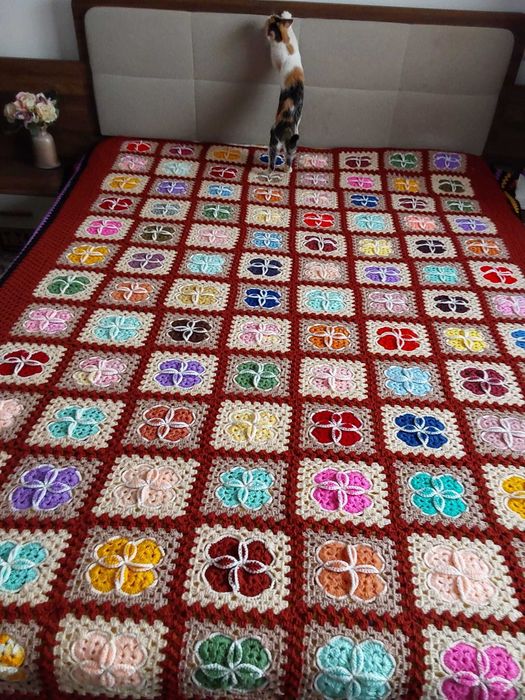 Cuvertură de LUX Pat Matrimonial Mozaic 180x200, Croșetată Manual, Nouă