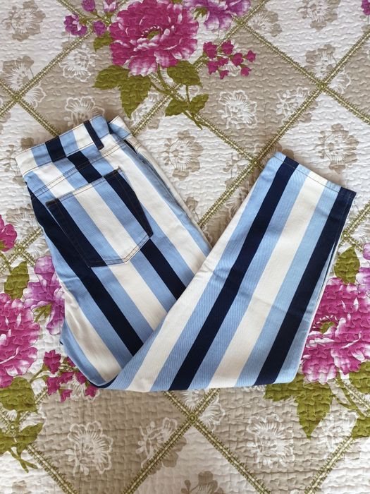 Blugi pantaloni talie inalta dungi bumbac
