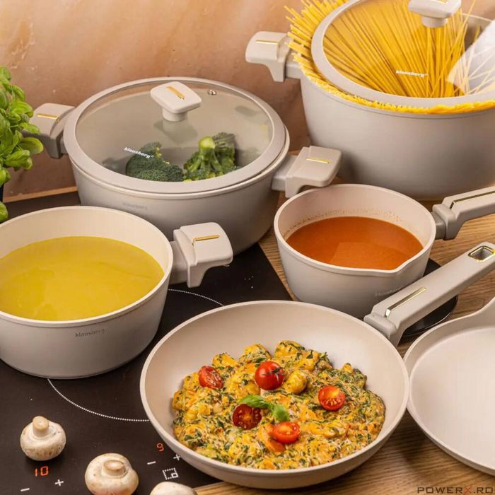 Set oale din aluminiu turnat cu strat antiaderent, bej, 12 piese,