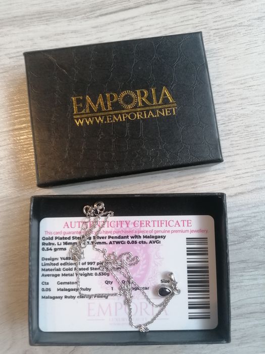 Colier din argint placat cu aur, cu rubin Malagasy 0.05 kt