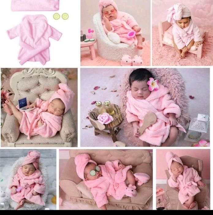 Бебешки халат, кърпа, спа чехли и маска фотосесия