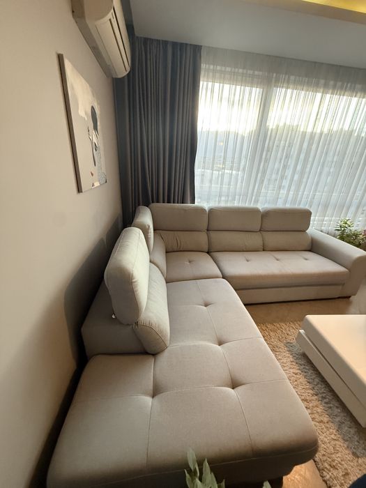 Сив текстилен ъглов  диван