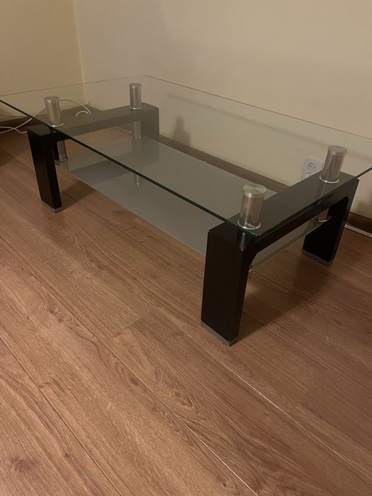 Masă de cafea din sticlă, 120 × 69,5 cm, structură neagră și cromată