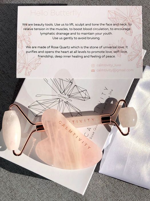 Ролер и гуа ша комплект от Розов кварц