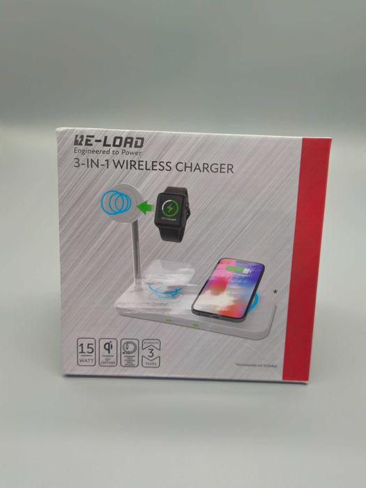 3-в-1 безжично зарядно Qi 15W – стойка за телефон,часовник + слушалки