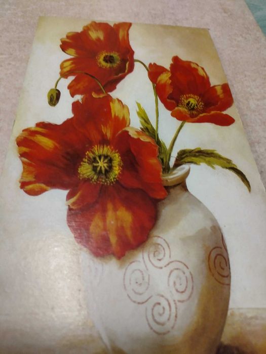 Винтидж пано с червени цветя от Италия