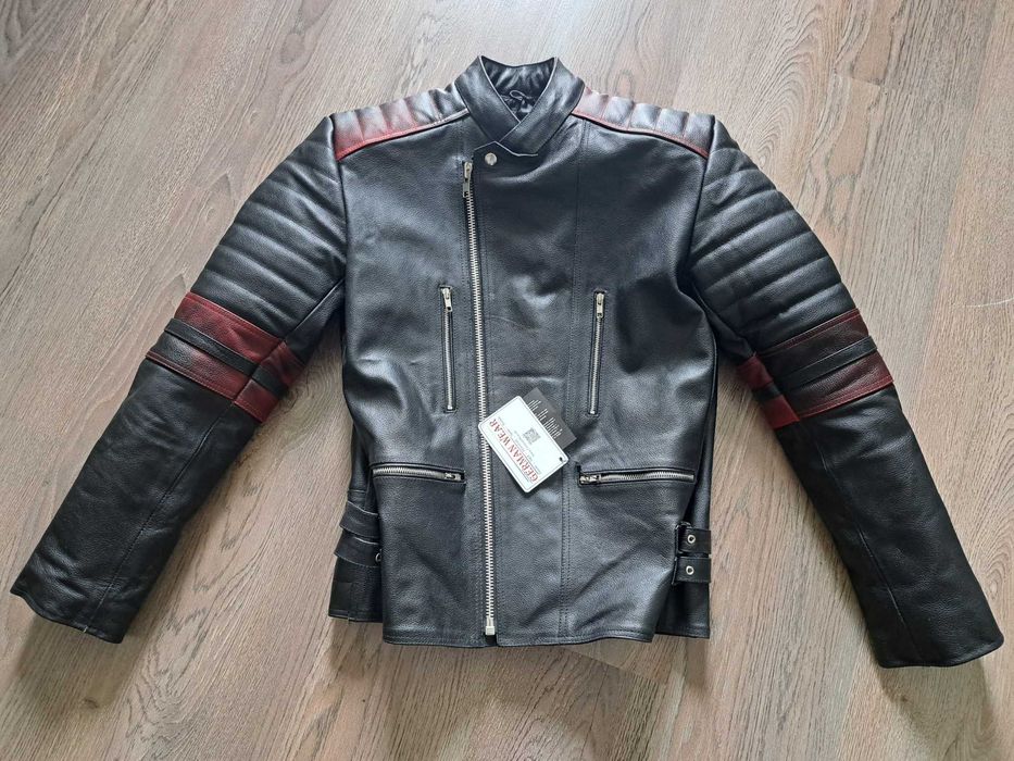 Яке от естествена кожа + протектори мотор: черно/червено, 50/М и 48/S