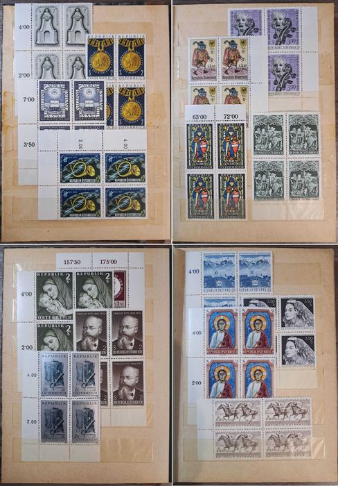 Clasor timbre Austria (emisiuni complete nestampilateMNH in bloc de 4)