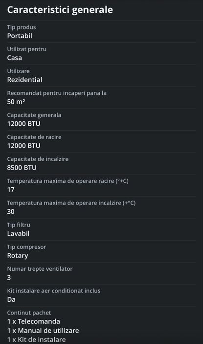Aparat aer conditionat portabil Heber® 12000 BTU, SMART COOL, Wi-Fi, 3 in 1 Racire, Dezumidificare, Incalzire, Smart Life Gama 2025