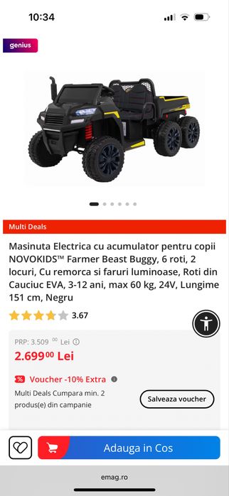 Vand masinuta de copii; are si remorca; duce pana la 60 kg