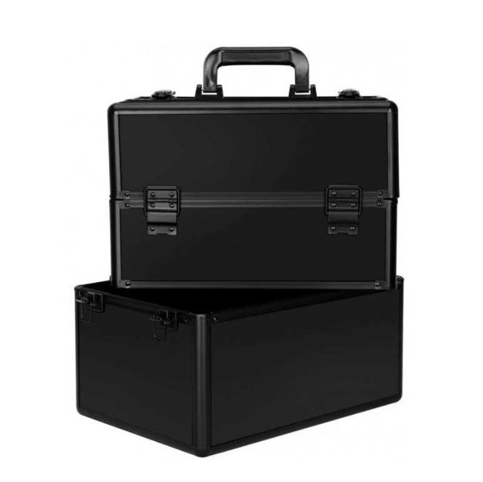 Geanta 2in1 tip troler pt manichiură - cosmetice - XXL negru-argintiu