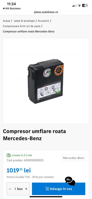 Compresor auto masina umflat roti OE Mercedes 12V 180W 15A Polonia
