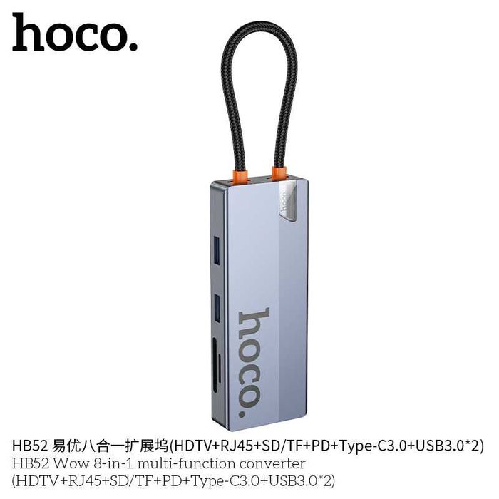 Hoco HB52 WOW Hub 8-in-1 5Gbps/PD-100W 4K-60Hz/RJ45/Docking Station