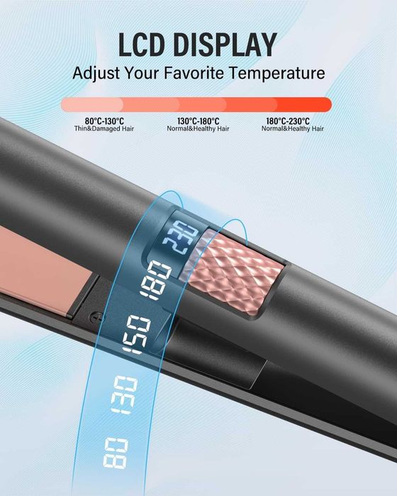Преса за коса, турмалинова керамична дисплей, регулируема температура
