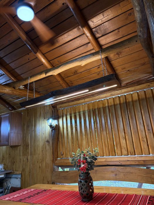 Lampa de stejar rustica ,suspendata cu LED