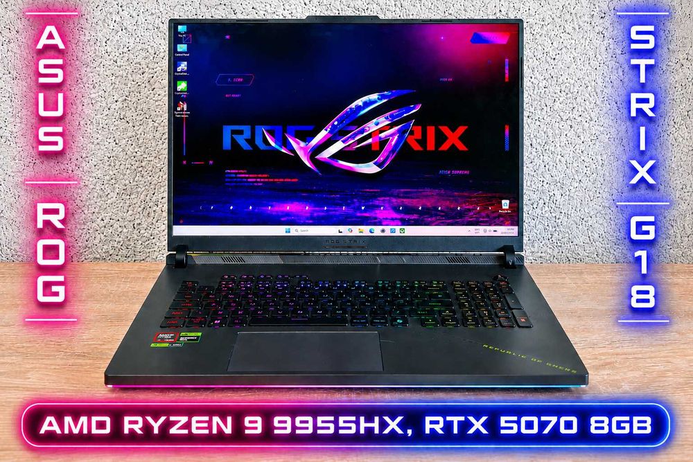 ASUS ROG Strix G18/AMD Ryzen 9 9955HX/NVidia RTX 5070 8GB/16GB RAM/1TB SSD NVME/18' 2560x1600 (WQXGA), 240Hz IPS матов геймърски лаптоп КАТО НОВ