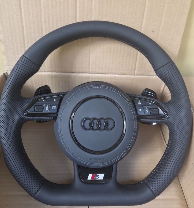 Кожен споретен волан за Ауди А1 А3 А6 А7 А8 Audi A1 A3 A6 A7 A8 тип рязан тунинг волан с пера от перфорирана кожа тип S-line RS-line