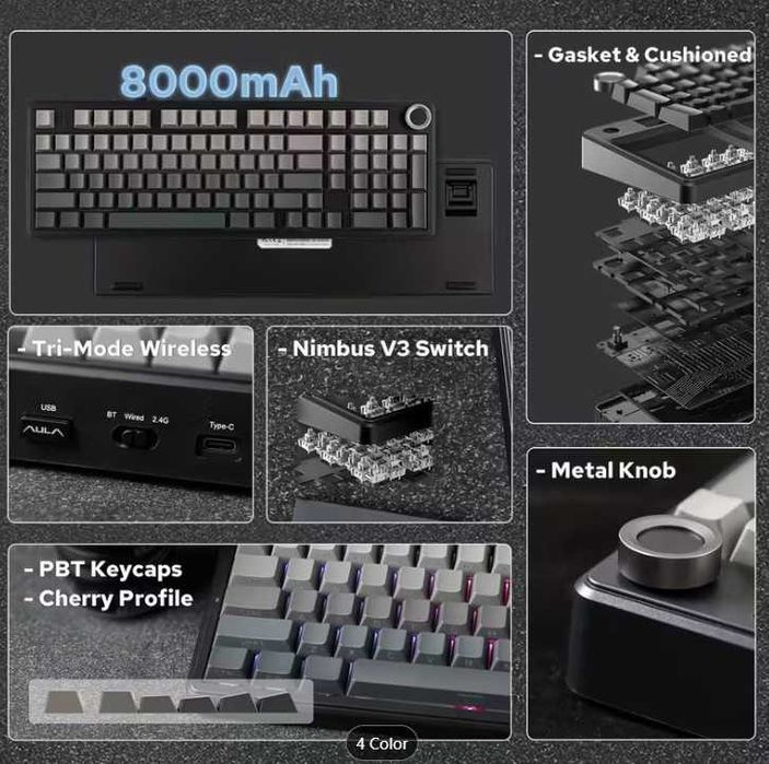 Tastatura noua AULA F99 PRO Mecanică 96% cu Montare Gasket, Hotswap, RGB