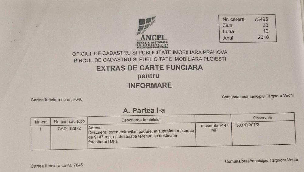 1,65 euro/mp - teren ext., cu padure la sosea, de vanzare  Negociabil