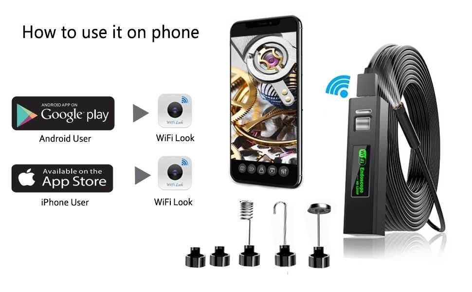 Безжичен ендоскоп камера за телефон с iOS и Android 720p 5м кабел